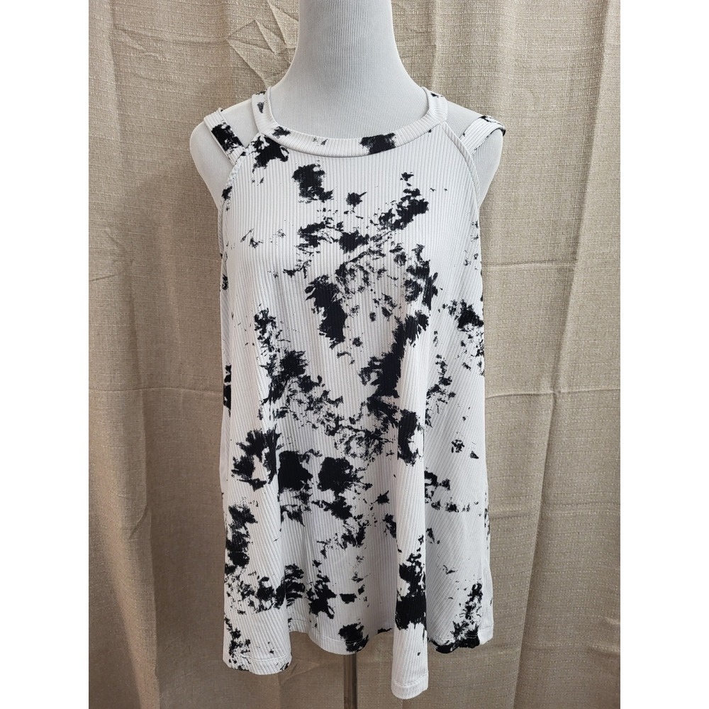 White Birch Womens Tie Dye Ribbed Cold Shoulder Sleeveless Top White Black L